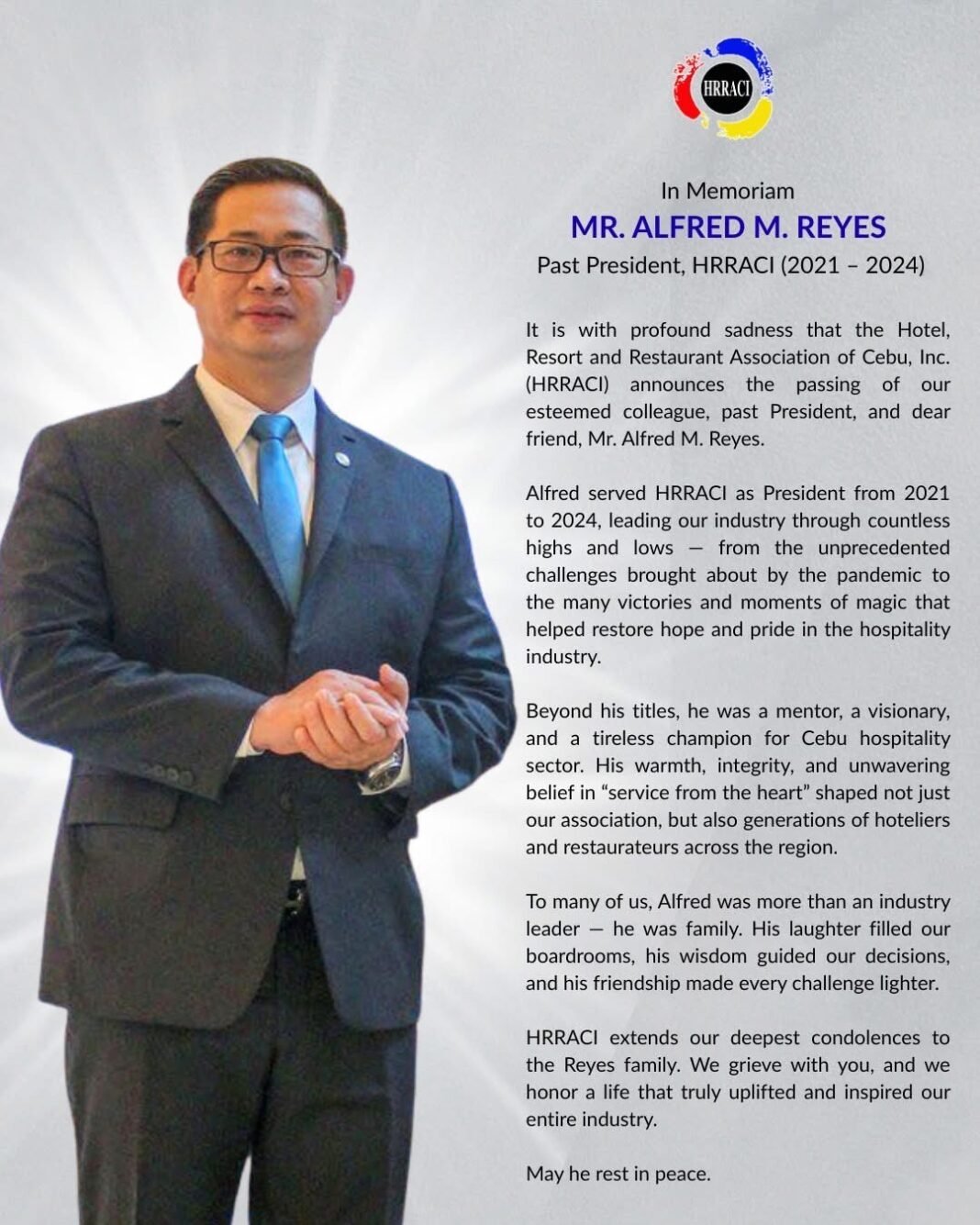 Veteran hotelier, hospitality industry advocate Alfred Reyes passes ...